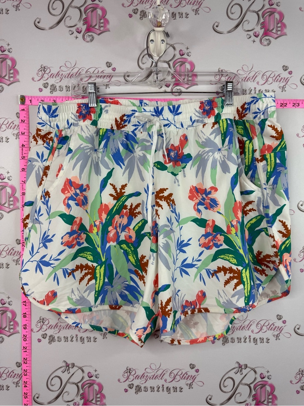 Columbia shorts Floral Athletic Shorts with Elastic Waist - White Multicolor
